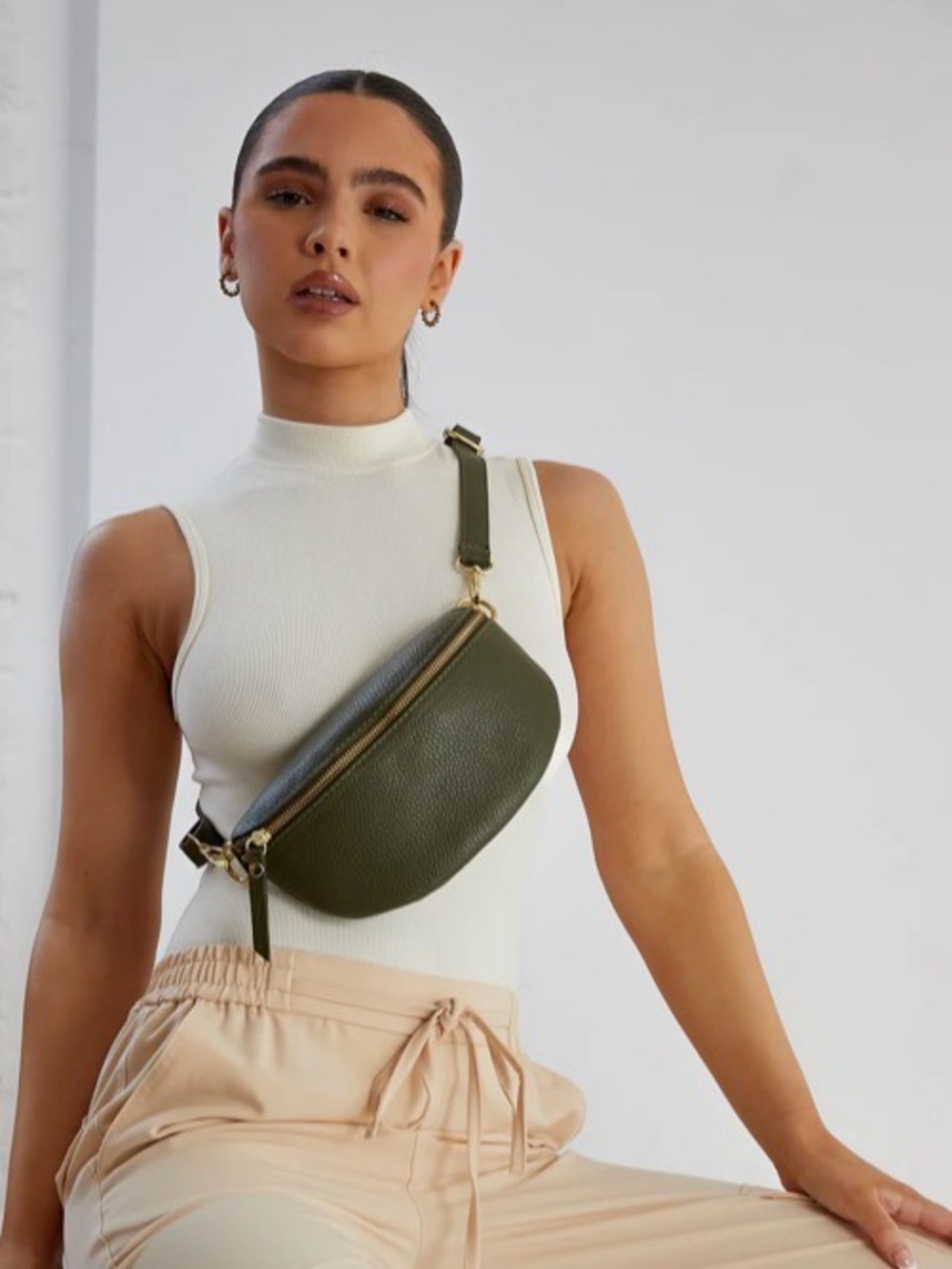 Elie Beaumont Olive Green Leather Sling